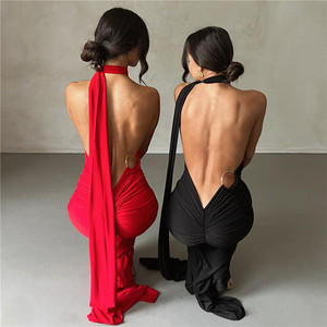 Abito a tubino al ginocchio da donna, sexy, con scollo sulla schiena e vita naturale, Estate 2025 - Product Image 3