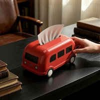 Ensemble de boîtes à mouchoirs de bureau en forme de bus - Figurine miniature créative pour la maison, le salon, la table et la boîte à papier toilette