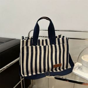 Striped Canvas Tote Stylish Thick Tote Bag with Sturdy Handles and Bottom Cruelty Free Black Blue Food Safe Usage - Product Image 5