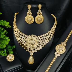 דובאי תכשיטים אפריקאים סטי כלה חתונה מתנות מסיבת עבור נשים שרשרת צמיד עגילי טבעת סט תכשיטים - Product Image 3