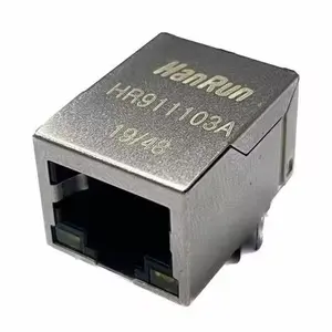 통합 자기 및 LED 이더넷 커넥터를 갖춘 HR911103A 단일 포트 RJ45 커넥터