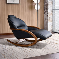 Hochwertiger Luxuriöser Ergonomischer Schaukelstuhl aus Echtem Leder mit Holzarmlehne Großhandel Moderner Wohnzimmer-Loungesessel