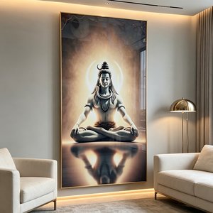 Tableau mural encadré en gros avec paillettes, Tête de Bouddha dorée, Nuage turquoise, Zen, Religieux, Impression HD, Peinture sur porcelaine cristalline, Décoration LED pour la maison - Product Image 6