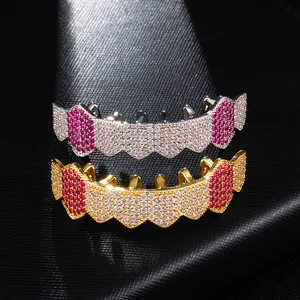 أغطية مزدوجة من الزركونيا من Grillz, أغطية مزدوجة من الزركونيا من أعلى مشواة بأسنان للرجال من مجوهرات مغني الراب للبيع بالجملة