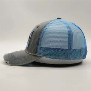 Custom High Quality 100% Pigment Wash Cotton Printed Patch <b>Grey</b> Distressed Ponytail <b>Baseball</b> <b>Caps</b> Hat - Product Image 3