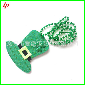 Collier à pendentif chapeau vert perlé, accessoire de costume pour la fête de la Saint-Patrick, bijoux fantaisie en forme de dessin animé - Product Image 2