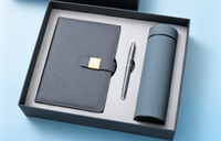 Ensemble Cadeau de Luxe Personnalisable pour Entreprises : Carnet A5 en Cuir PU Bleu, Stylo, Mug Isotherme et Clé USB