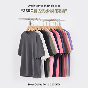 Nueva Camiseta Distressed de 250G para Hombre, Estilo Retro Americano, de Algodón Puro de Alto Gramaje, Ajuste Holgado, Diseño Liso - Product Image 4