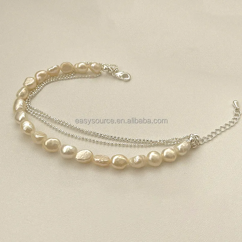 RE4957 Natural Freshwater Pearl Bracelet 925 Sterling Silver Wedding Jewelry for Women Gift