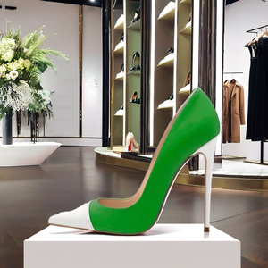 2024 Scarpe con Tacco Alto Verde <span class=keywords><strong>e</strong></span> Bianco da <span class=keywords><strong>Donna</strong></span>, 12CM, Punta Affusolata, Patchwork, Scarpe Eleganti Estive - Product Image 5
