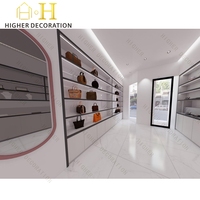 Présentoir en bois personnalisé pour sacs à main avec éclairage, vitrine de présentation pour sacs, design intérieur de boutique