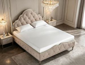Premium Queen Size Silver Four Poster <b>Bed</b> With Beige Velvet Diamond Tufted Arched Headboard For Luxury Bedroom - Product Image 4
