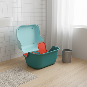 Bac à litière pour chat, rectangulaire vert, couvercle facile à ouvrir, en plastique, accessoires de nettoyage pour litière de chat - Product Image 2