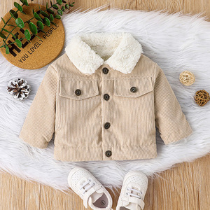 Veste d'hiver pour bébé, en velours côtelé fin, doublée de sherpa, col boutonné, poche poitrine, style trucker, manteau pour tout-petit - Product Image 3