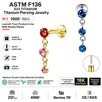 Bijou de piercing en titane ASTM F136 sans filetage, avec charnière CZ plaqué or 18 carats, pour piercing hélix et conque, pour femme