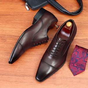 Chaussures habillées pour hommes, style britannique, en cuir véritable, à bout pointu, à lacets, type Oxford, pour la conduite, rehaussantes - Product Image 2