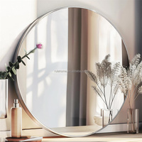 Miroir mural rond sur pied en alliage d'aluminium avec cadre métallique pour salon