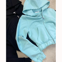 LOGO personnalisé rose vieillis sweat à capuche zippé femmes survêtements entraînement joggers ensembles femmes deux pièces pantalon ensemble femmes survêtements ensemble