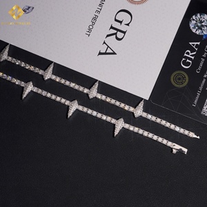 925 Silver Rhodium Plated Spike <b>Statement</b> <b>Necklace</b> Moissanite Punk Style Unisex 3mm Tennis Chain <b>Necklaces</b> - Product Image 3