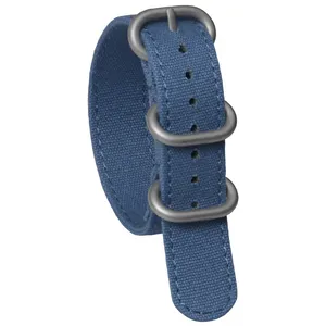 定制深蓝色帆布表带，带3环单通20毫米22毫米可调帆布表带柔软