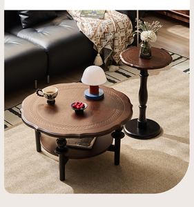 Mesa de Centro Redonda de Madera Estilo Vintage Francés, Mesa Pequeña de Lujo para el Hogar, Mesa Baja para Sala de Estar o Té - Product Image 1