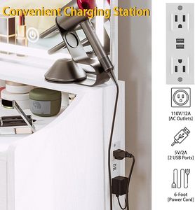 <span class=keywords><strong>Petite</strong></span> coiffeuse avec tiroir de rangement, chaise et <span class=keywords><strong>trois</strong></span> étagères, ensemble de coiffeuse avec miroir et lumières, chambre à coucher, blanc - Product Image 5