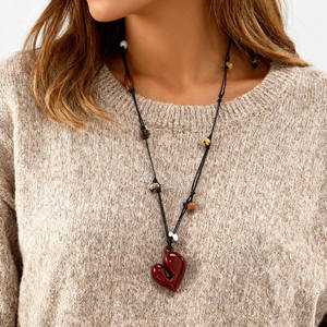 新款时尚秋冬心形吊坠长毛衣绳链耳坠陶瓷手工编织男女通用长项链可定制 - Product Image 2