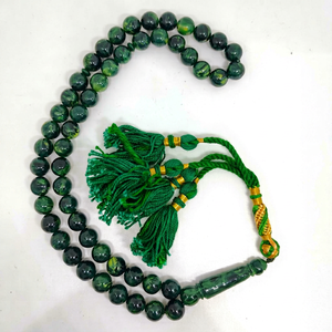 Collier de prière en pierre verte, tasbih islamique, misbaha, chapelet avec pompon JAMEEL & SONS INTERNATIONAL JSI-2014 - Product Image 1