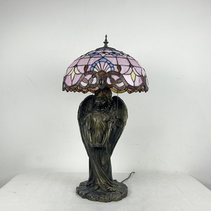 LongHuiJing Simple Pink Baroque Antique Stained Glass Table Lamp 16 Inch Wide E26 LED Desk Lamp - Product Image 2