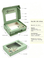 Boîte cadeau rétro à fermeture magnétique, recyclable et biodégradable, avec fenêtre visuelle, logo/couleur/taille personnalisables pour pâtisserie/bijoux