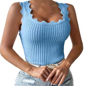 Chaleco sin mangas de punto acanalado transpirable para mujer, cuello redondo, estilo casual, OEM personalizado - Product Image 4