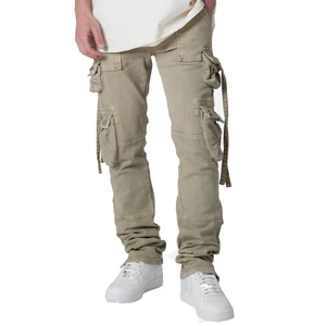 Jean cargo marron multi-poches pour homme, coupe droite, style empilé, en denim - Product Image 4