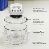 Four à halogène et friteuse à air 12L grande capacité, bol en verre, cuisson turbo, sans huile, multifonction, cuisson saine