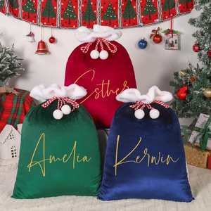 Personalized Velvet <b>Santa</b> Gift <b>Sack</b>, Customized Christmas Party Favor Bags with Name, Large Christmas Gift Bags with Drawstring - Product Image 2