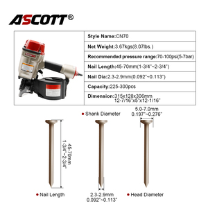 ASCOTT CN70 工业气动气钉枪 铝制框架墙板托盘屋顶木工建筑工具 - Product Image 2