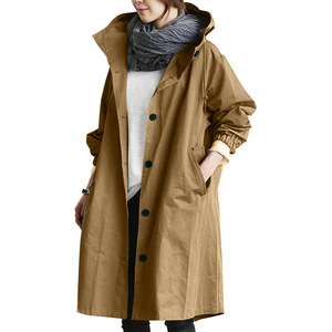 Manteau trench décontracté à capuche mi-long pour femme, coupe ample, coupe-vent, collection Printemps-Automne - Product Image 5