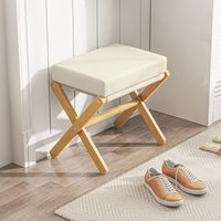Pouf Ottoman Moderne Pliable en Bambou avec Pieds en X et Coussin en Mousse Épaisse Chenille pour la Maison, la Chambre, le Salon, la Coiffeuse