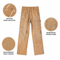 Pantalon cargo marron style workwear avec grandes poches plaquées, passant pour outils et effet éclaboussures