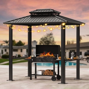 Dwoo Outdoor Patio Aluminum Frame Barbecue Pergola Galvanized Steel Double Roof 6x8ft Hardtop Gazebo DWG0009-TD <b>Garden</b> Gazebo - Product Image 5