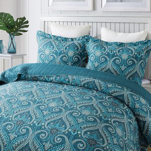 Juego de edredón reversible de algodón, <span class=keywords><strong>colcha</strong></span> tamaño Queen con patrón real clásico <span class=keywords><strong>Turquesa</strong></span> - Product Image 1