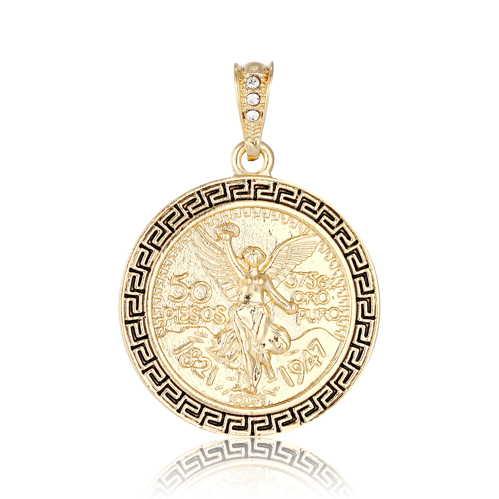 Elfic New Design Jewelry Mexican Memorative Coin 194750 Peso Pendant Religious Zircon Charm Pendantsユニークなファッションアングル