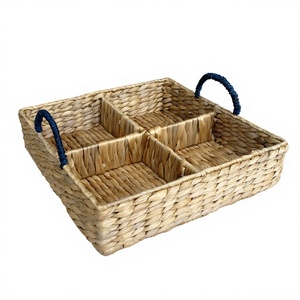 Water Hyacinth Woven <b>Storage</b> Tray <b>Rectangle</b> With Handles Rustic Multi Purpose Organization <b>Basket</b> Rattan Material - Product Image 1