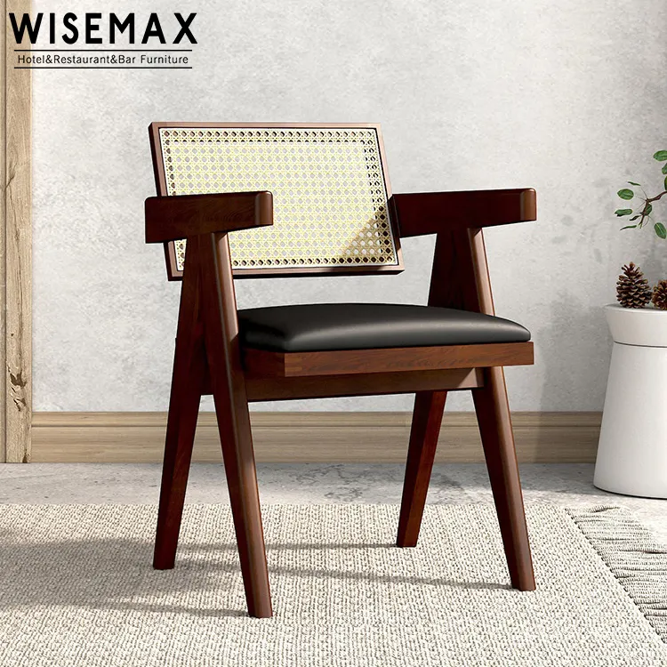 WISEMAX फर्नीचर फ्रेंच प्राकृतिक रतन लकड़ी विकर सागौन लकड़ी की कुर्सी लकड़ी के घर के अंदर कमरे में रहने वाले कुर्सी भोजन