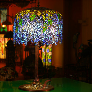 Bán buôn tùy chỉnh và bán hàng trực tiếp của thủy tinh màu Tiffany khảm tay Sơn Thủy Tinh Tinh Khiết Đồng cơ sở Wisteria đèn bàn lớn - Product Image 3