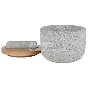 Venta caliente herramientas <span class=keywords><strong>de</strong></span> cocina gran pesado Molcajete Bowl granito mortero y Maja con tapa <span class=keywords><strong>de</strong></span> madera - Product Image 5