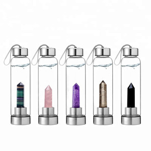 Logo personnalisé bouteille d'eau en verre <span class=keywords><strong>de</strong></span> bambou en or rose élixir avec produit d'artisanat en cristal d'énergie <span class=keywords><strong>de</strong></span> guérison - Product Image 1