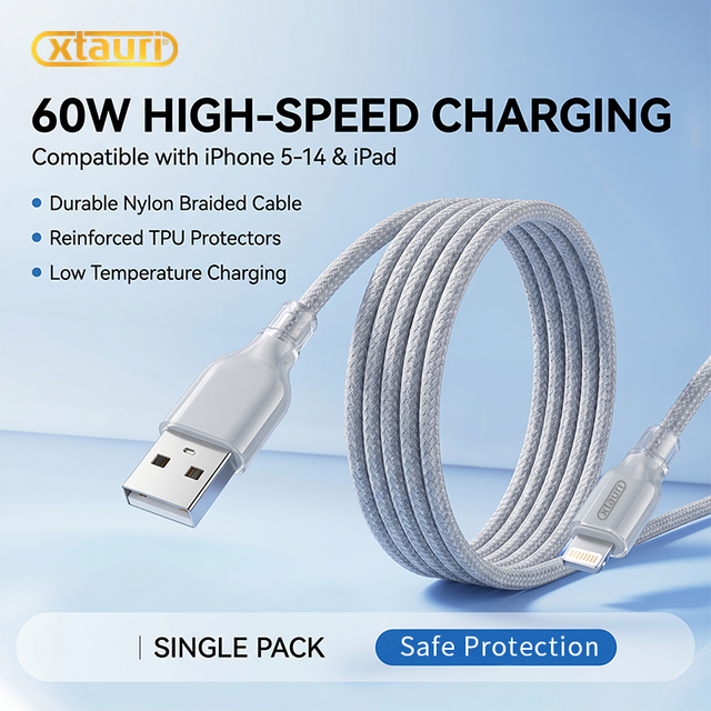 XTAURI AX-106 Durable Nylon Braided Cable Reinforced TPU Protectors Low Temperature Charging Compatible with All Mobile Phones