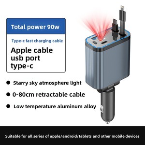 120W Siêu Nhanh Sạc Có Thể Thu Vào Xe Sạc Điện Thoại Di Động <span class=keywords><strong>USB</strong></span> Adapter Cắm Một-Ba Xe Thuốc Lá Nhẹ Hơn Sạc - Product Image 6