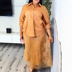 Completo da donna Perspective Africa: Camicetta a maniche lunghe con inserti in <span class=keywords><strong>pizzo</strong></span> + Gonna lunga plissettata, set due pezzi per lo street style - Product Image 3