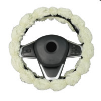 AUDLY Housse de volant universelle 38 cm en fourrure douce de luxe PU avec strass vert/rose, accessoires de voiture OEM ODM personnalisés à 3 branches